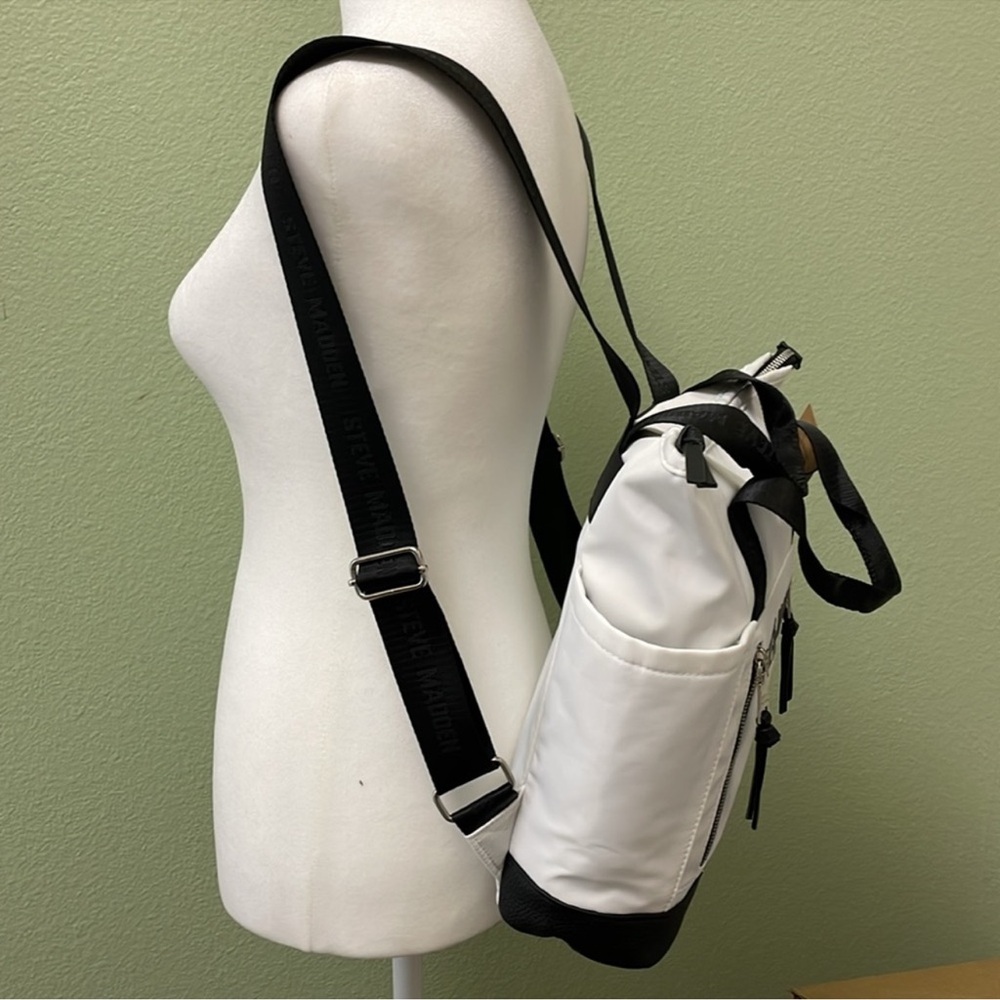 Steve Madden Btheda White with Black Logo Straps Backpack & Bag. - Picture 4 of 7